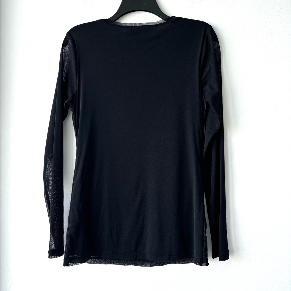 VTG INC Top Black Nylon Lace Burnout Long Sheer Sleeve Womens M Whimsigoth Y2K - Picture 2 of 9